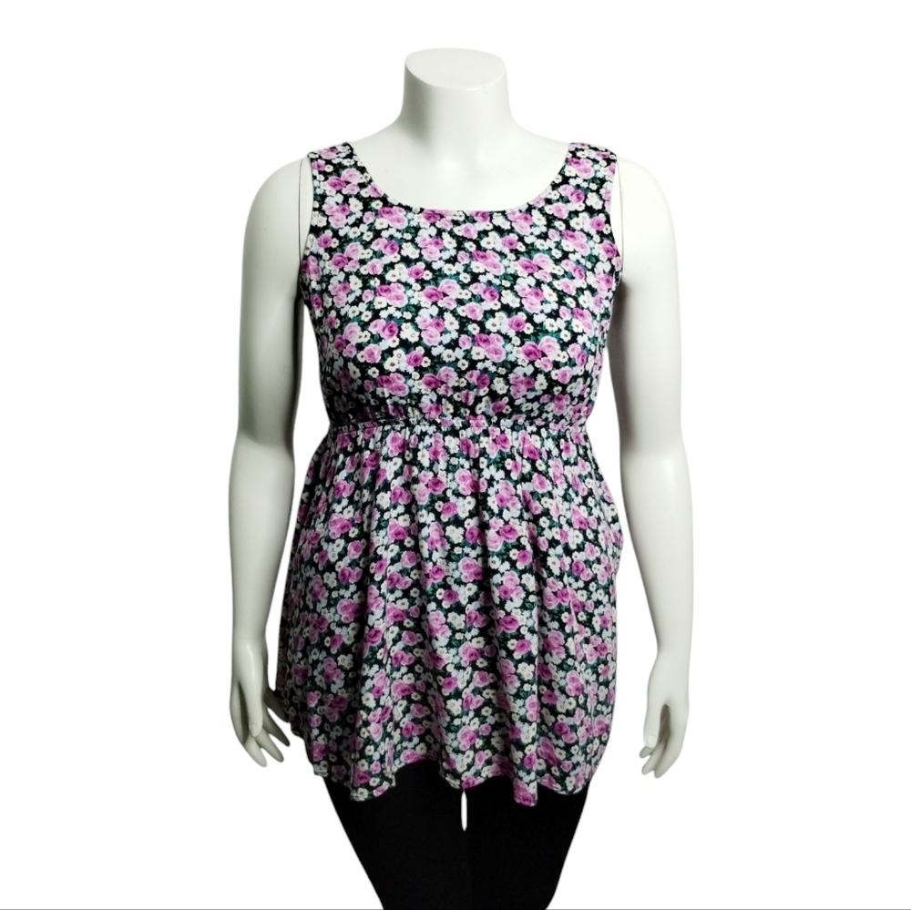 Y2K Forever21 Womens Floral Babydoll Empire Waist Flowy Top size L Romantic Boho